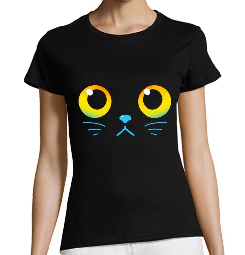 Camiseta Mujer Manga Corta ojos curiosos - gato negro - camisa de mujer laTostadora - latostadora.com - Modalova