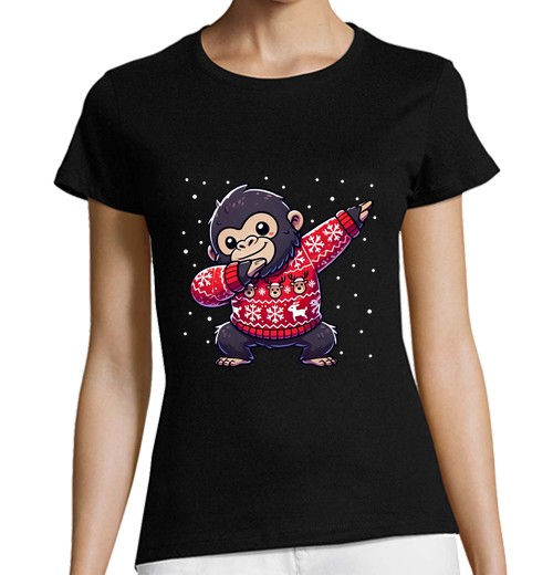 Camiseta Mujer Manga Corta amante de los gorilas de navidad gorila laTostadora