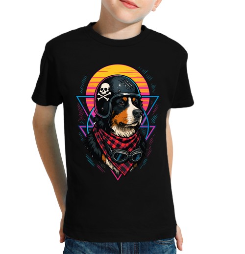 T-shirt bambino manica corta casco per cani da mountain bike bernese
