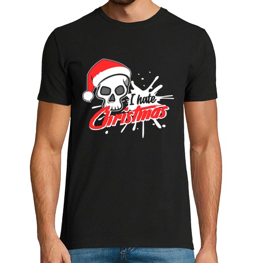 Camiseta Hombre Manga Corta cráneo- odio la navidad - humor laTostadora