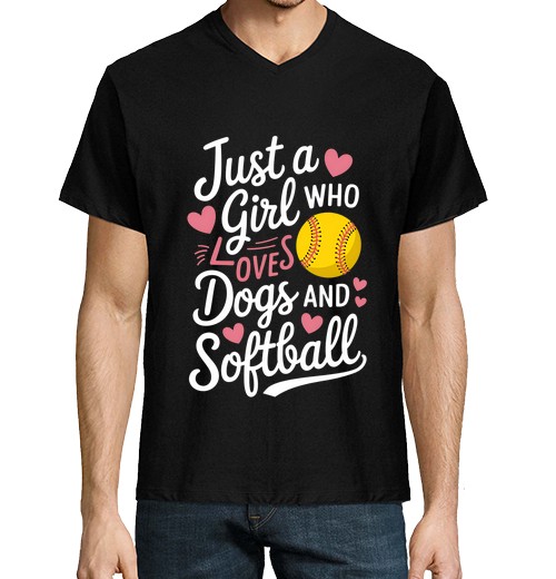 T-Shirt Uomo Scollo A V Solo Una Ragazza Che Ama I Cani Softbal-image
