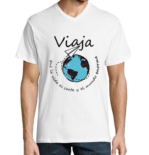 T-Shirt Uomo Scollo A V Viaggio, Che La Vita è Breve E Il Mondo Enorme-image