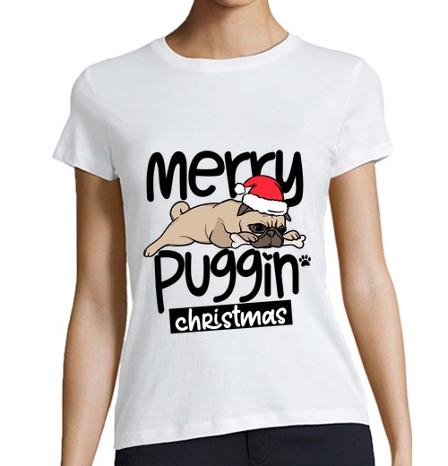 Camiseta Mujer Manga Corta feliz navidad puggin laTostadora