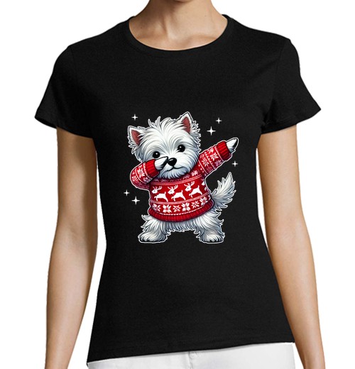 Camiseta Mujer Manga Corta Amante de la Navidad West Highland laTostadora