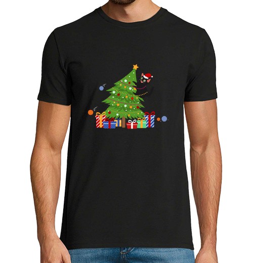 Camiseta Hombre Manga Corta graciosos regalos de navidad gato negro laTostadora