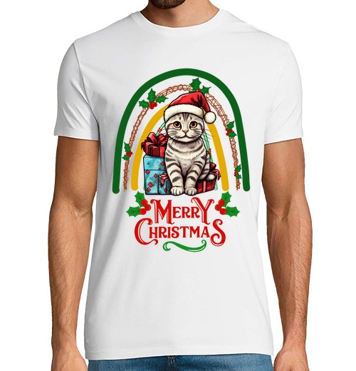 Camiseta Hombre Manga Corta gato americano de pelo corto navidad laTostadora