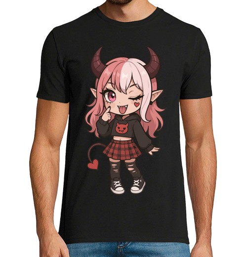 T-shirt uomo manica corta ragazza demone kawaii goth