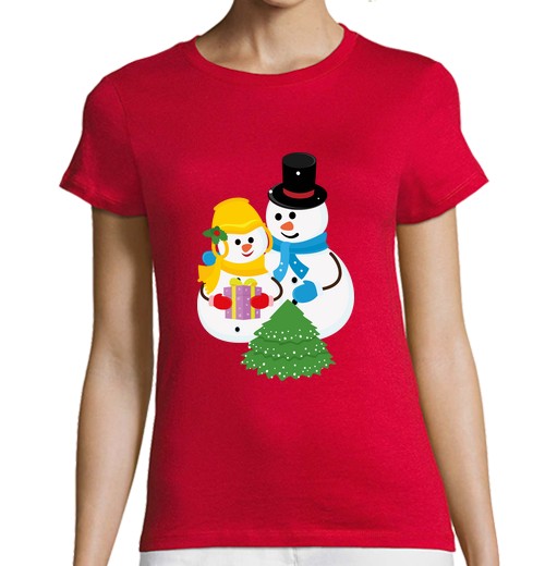 T-shirt donna taglio classico maniche corte pupazzo con snow vita d