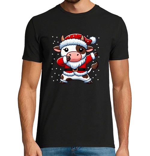 Camiseta Hombre Manga Corta vaca de navidad santa divertida amante laTostadora