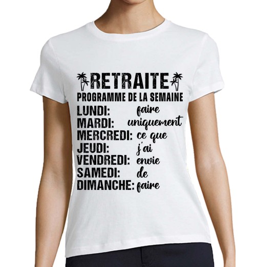 T-shirt donna taglio classico maniche corte programma pensionistico della settimana