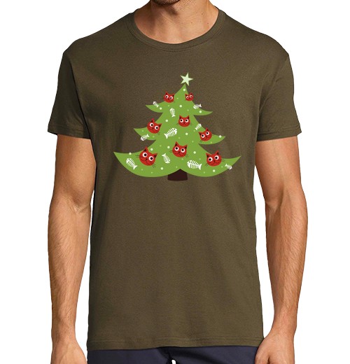 Camiseta Hombre Manga Corta árbol de navidad con adornos de peces gato laTostadora