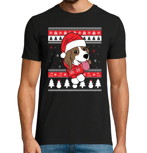 Camiseta Hombre Manga Corta Perro Beagle Navidad laTostadora