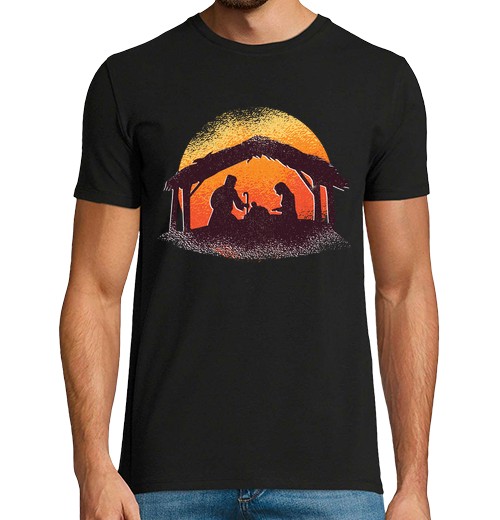 Camiseta Hombre Manga Corta natividad, feliz navidad, pesebre, cristo. laTostadora
