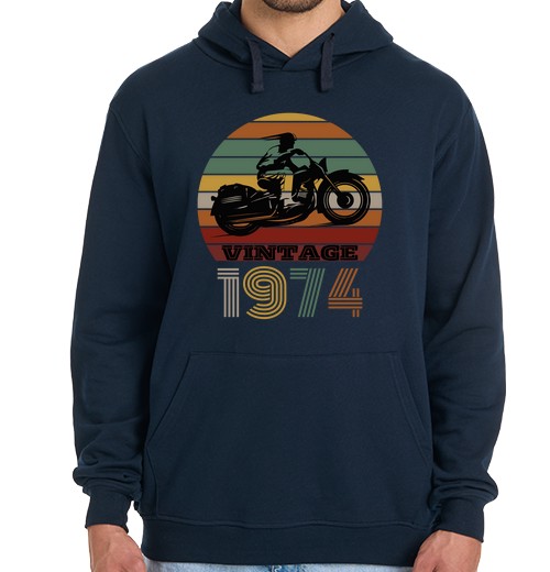 Felpa uomo con cappuccio moto vintage 1974