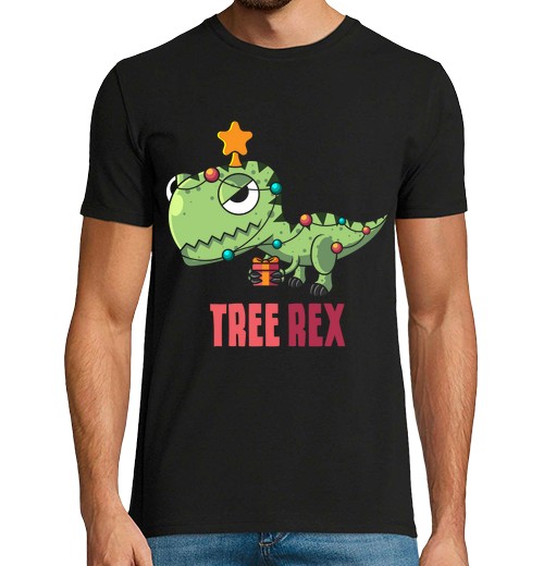 Camiseta Hombre Manga Corta trex feo árbol de navidad rex laTostadora
