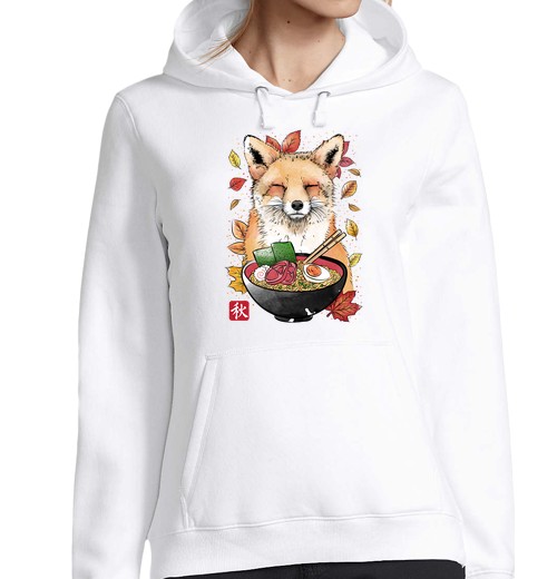 Sudadera Con Capucha Para Mujer Fox, Leaves and Ramen laTostadora