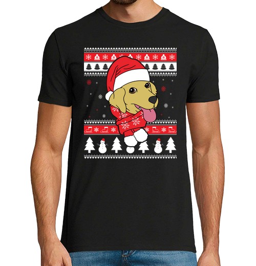 Camiseta Hombre Manga Corta Perro Golden Retriever Ugly Navidad laTostadora