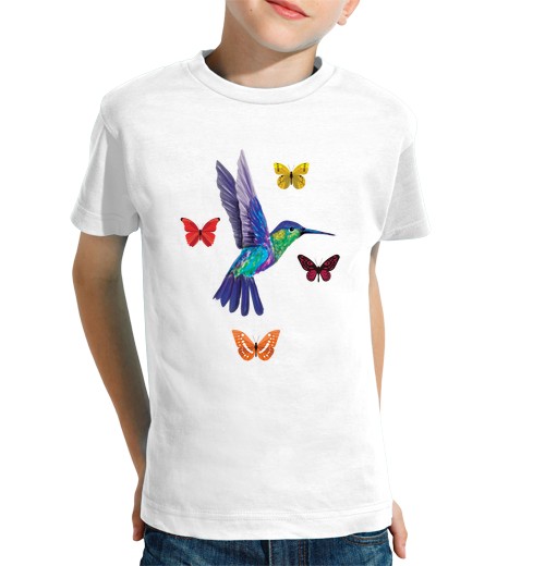 T-shirt bambino manica corta colibrì e farfalle