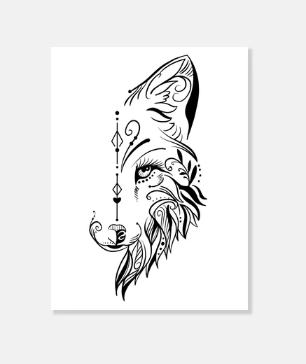 Tableau Demi tête de loup dessin ornemental