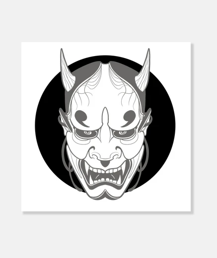 Lienzo demonio japonés gris y negro