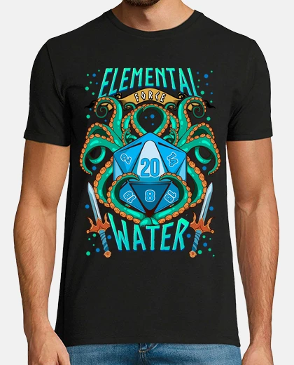 Tee-shirt dés jeux rôle élémental force eau rpg gamer roleplayer