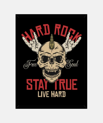 Framed design hard rock music vintage skull rock and roll 70s 80s retro
