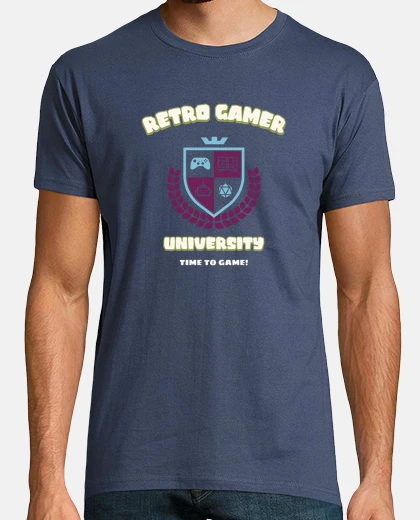T-shirt design universitario nerd di gioco retr