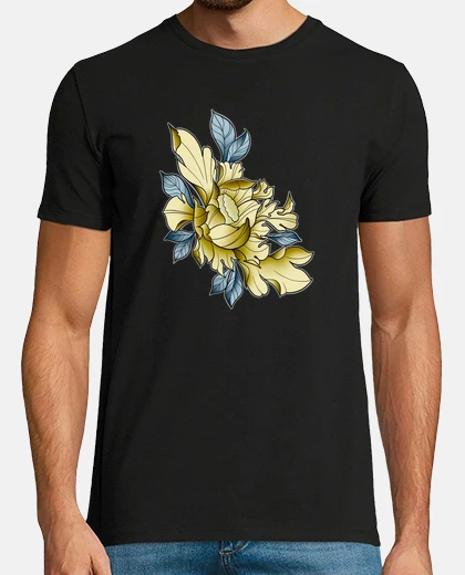 Tee-shirt Dessin fleur Or et Argent style traditi