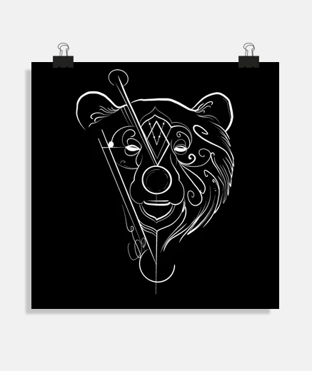 Poster Dessin ours style lining graphique
