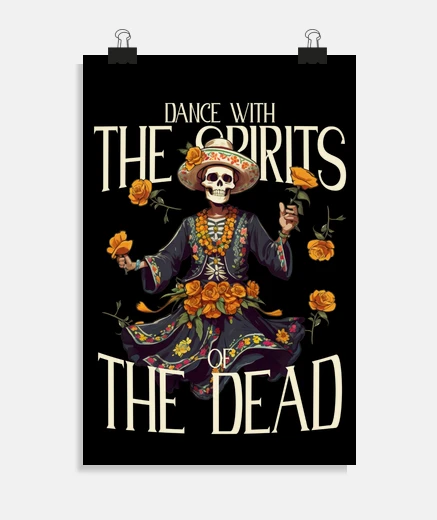 Poster dia de los muertos mexico defilé affiche repas ceremonie ancetre poster 