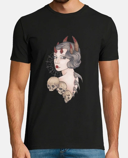 Camiseta diablesa con cuernos y calaveras
