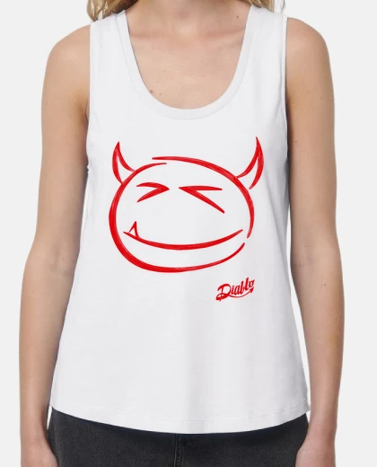 DIABLITO LOGO ROJO, MUJER TIRANTES BLANCA