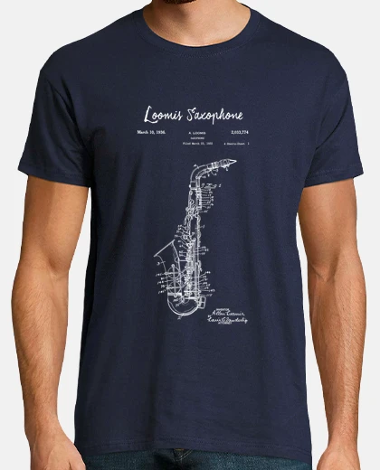 Camiseta dibujo de patente de saxofón-1933-bluep