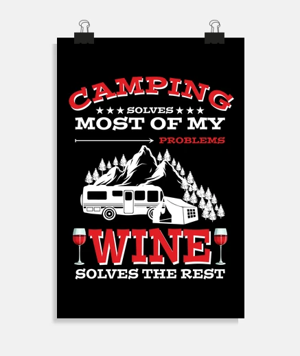 Poster dictons drôles de camping et de vin