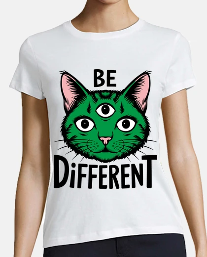 Camiseta diferencia gato verde tres ojos divertido cuello en v