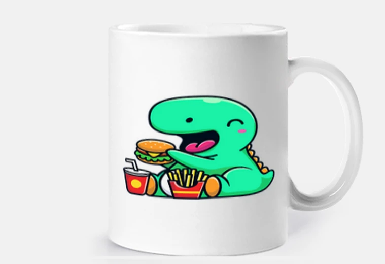 Mug dinosaure qui mange un burger