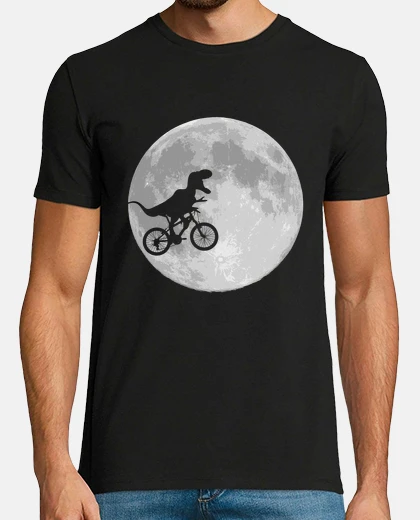 T-shirt dinosauro bicicletta e moon