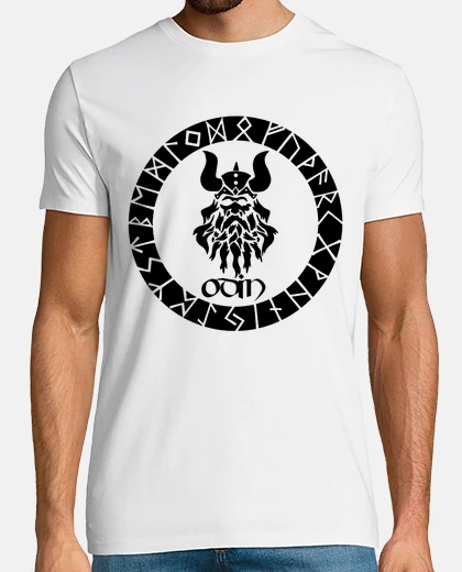 T-shirt dio odinosauro e rune vichinghe nere