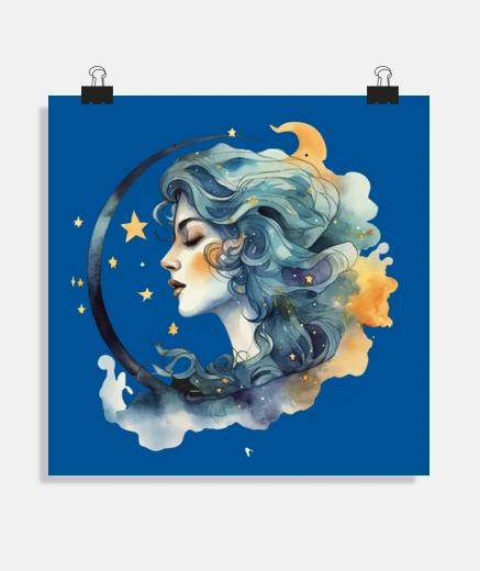 Póster diosa de la luna romantica, selene, decoracion, luna, contemplacion