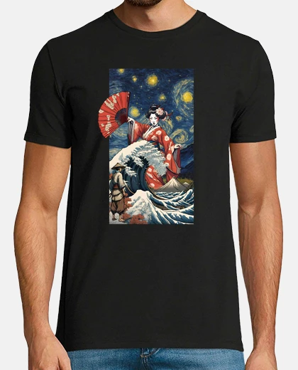 Playera diosa japonesa creando una ola