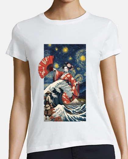 Playera diosa japonesa creando una ola