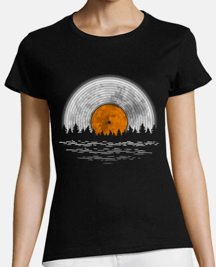 Playera Disco de Vinilo Vintage Deejay Cielo Estrella Noche Luna Llena Bosque