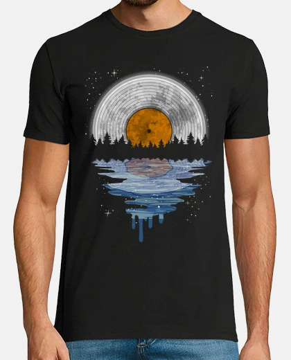 T-shirt disco in vinile vintage deejay cielo stellato notte luna piena foresta