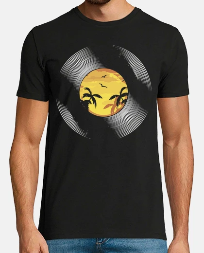 Camiseta Disco Vinilo Paisaje Luna y Palmeras Na