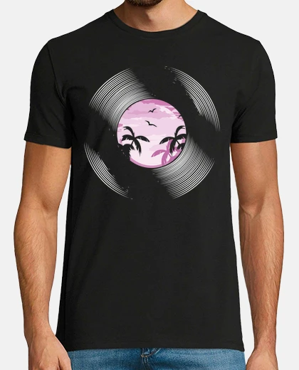 Camiseta Disco Vinilo Paisaje Luna y Palmeras Ro