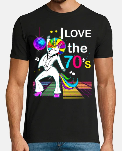 Camiseta discoteca unicornio años 70 retro vinta