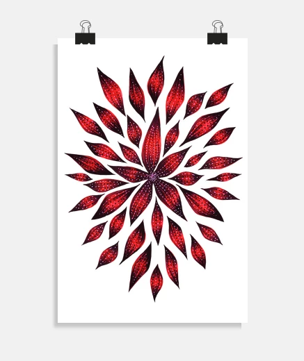 Poster disegno astratto doodle fiore rosso