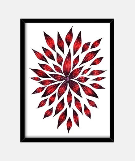 Quadro disegno astratto doodle fiore rosso