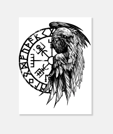 Stampa disegno corvo e vegvisir