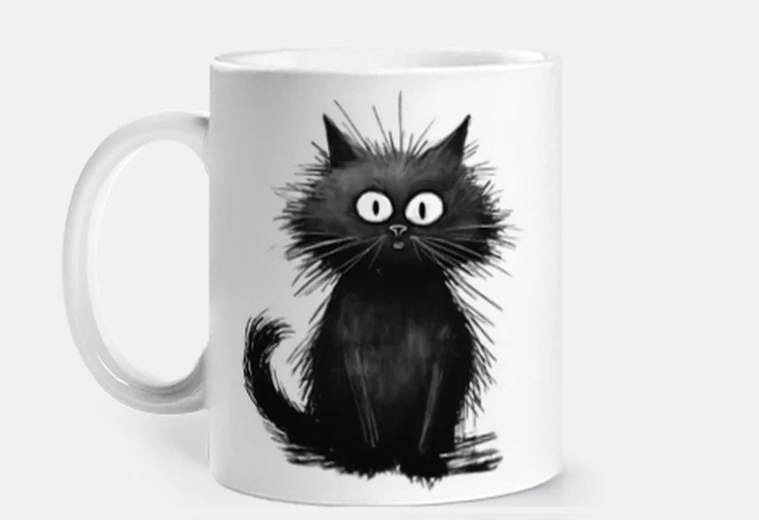 Tazza disegno di una tazza animata di gatto nero prezzo corso per personalizzare caffè tè infusi cornetti 